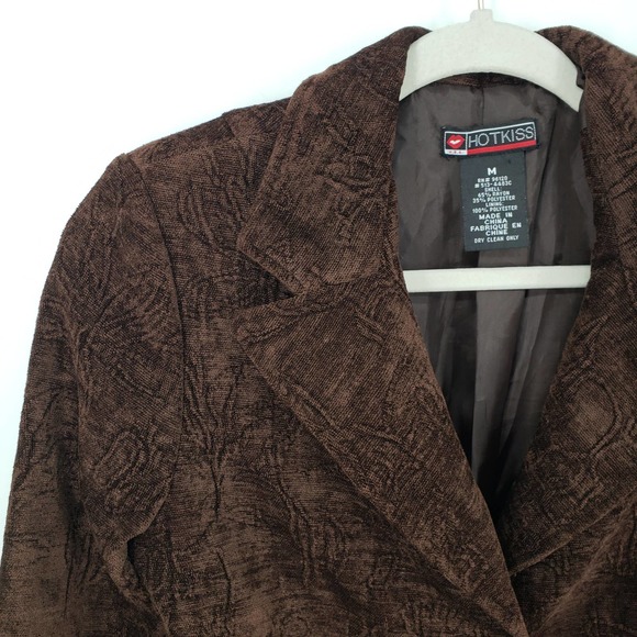 3/$25 Y2K Hot Kiss Velvet Blazer Jacket Floral Embossed Long Sleeve Brown - Picture 7 of 10